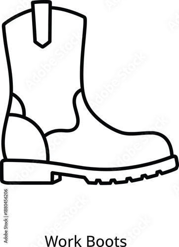 Outline icon illustration of a sturdy work boot, depicting durable footwear for various tasks