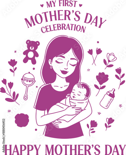 Happy mother's day celebration with mom and baby motherhood love and joy