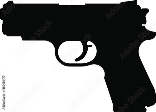 Handgun pistol silhouette vector illustration, modern compact firearm weapon icon isolated on white background, black gun graphic design