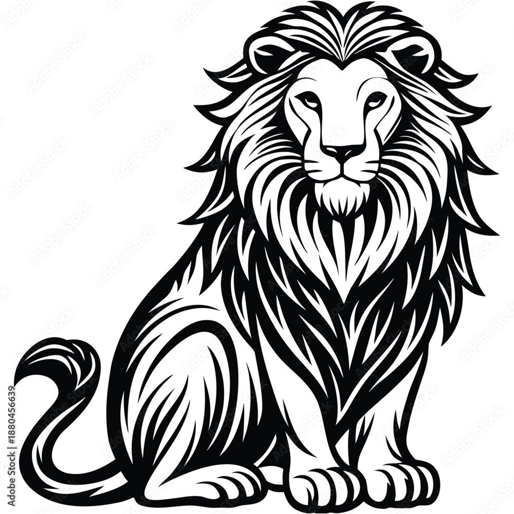 Fototapeta premium A wild black tribal lion head vector illustration featuring a powerful feline mascot silhouette and nature-inspired cat art for a fierce wildlife logo or tattoo symbol
