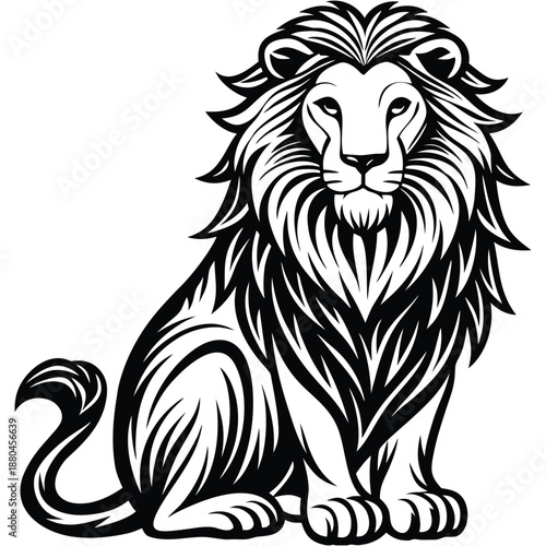 A wild black tribal lion head vector illustration featuring a powerful feline mascot silhouette and nature-inspired cat art for a fierce wildlife logo or tattoo symbol