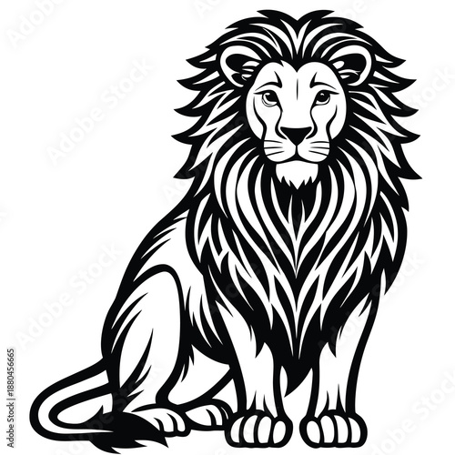 Isolated black and white lion head vector illustration of a powerful wild animal predator mascot and feline beast symbol for a nature tattoo or wildlife art