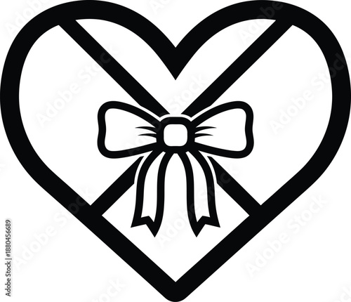 A heart with a gift bow inside a prohibition symbol representing no love or rejected gift