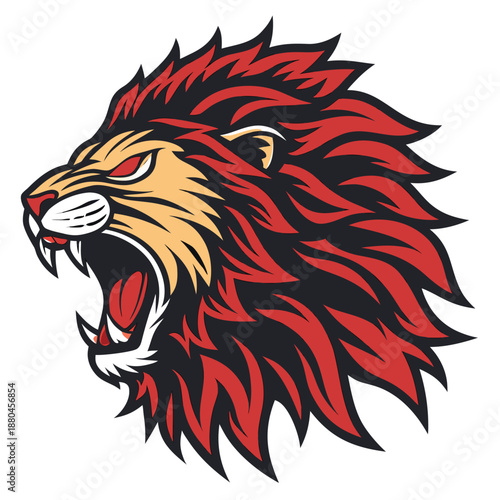 Powerful black silhouette of a wild lion head mascot and predator animal face vector illustration isolated on white for a fierce feline nature symbol or beast tattoo art