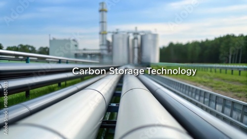 Utilization and Storage (CCUS) Infrastructure showcasing carbon storage technology with pipelines leading to industrial structures under a blue sky.