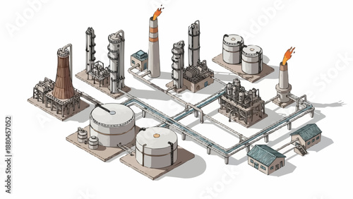 Industrial Oil Refinery Complex Illustration.