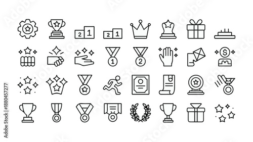 Outline icons set representing achievement success award prize competition and victory