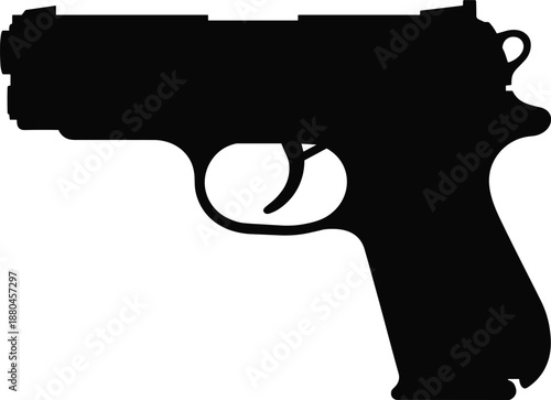 Handgun pistol silhouette vector illustration, compact firearm weapon icon isolated on white background, black gun graphic design