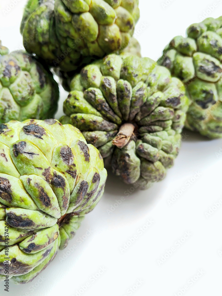Fototapeta premium Fresh Ripe Sugar Apple Fruit Collection on White Background
