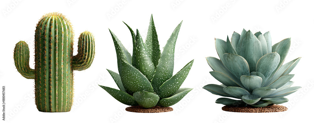 Fototapeta premium Realistic Collection of Desert Plants with Cactus and Succulent Arrangement
