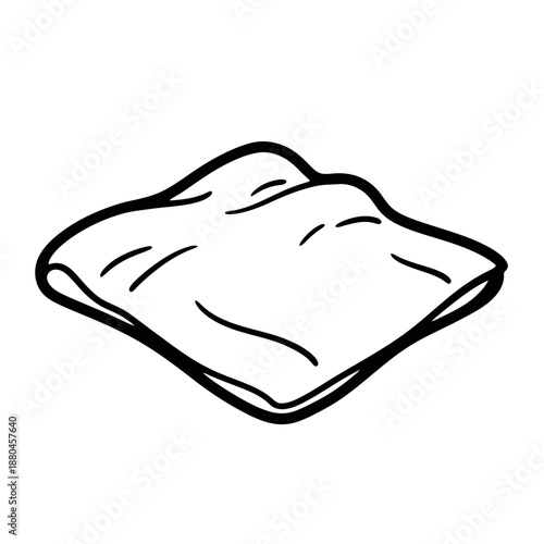 Black and White Doodle Icon of Folded Cloth. Simple Outline Drawing of Towel, Wipe, or Handkerchief.