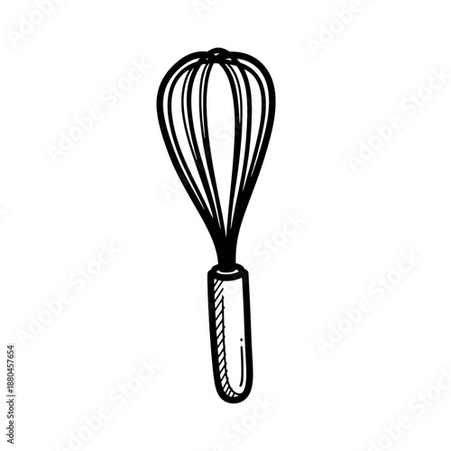 Vintage Hand Drawn Whisk Line Art Doodle Icon for Baking and Cooking