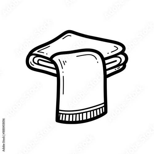 Stacked Folded Towels Hand Drawn Doodle Line Art Vector Illustration. Bathroom Hygiene Laundry Outline Sketch Icon.