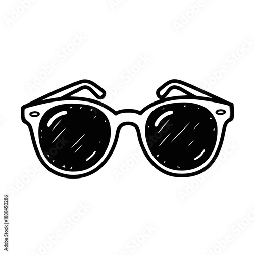 Retro Sunglasses Doodle Vector Icon. Hand Drawn Black and White Summer Shades Sketch. Vintage Eyewear Illustration.