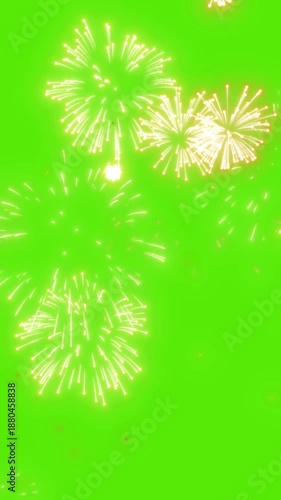 Firework celebration in the night sky on green background. Full HD. 4K