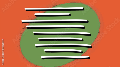 Minimalist abstract design background with horizontal lines covering vibrant green textured oval shape