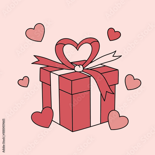 Red Gift Box with Heart Shaped Bow.