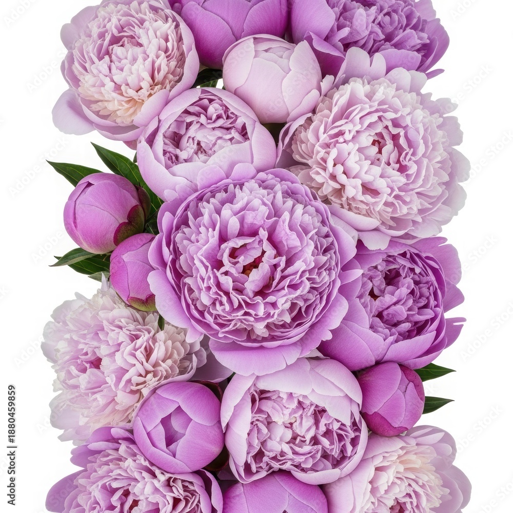 Obraz premium Peony's Regal Array: A close-up view unveils a majestic cluster of peonies, their soft petals blooming in various shades of lavender, promising the allure of spring's embrace.