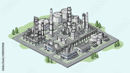 Industrial Chemical Plant Isometric Illustration.