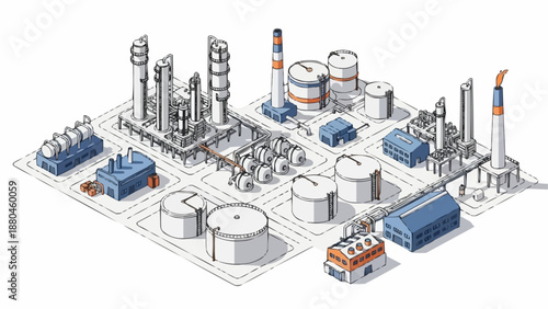 Industrial Oil Refinery Plant Isometric Illustration.
