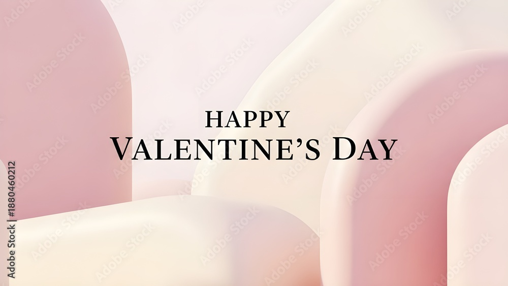 Fototapeta premium Happy Valentine's Day Text on Pastel Pink Abstract Geometric Background