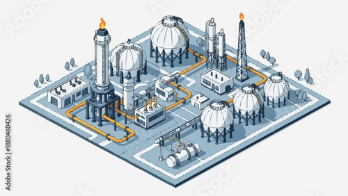 Modern Industrial Chemical Plant with Complex Structures.
