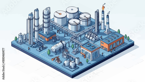 Industrial Chemical Plant Complex with Tanks and Towers.