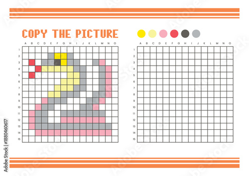 Copy the picture grid drawing worksheet for kids. Pixel art cobra