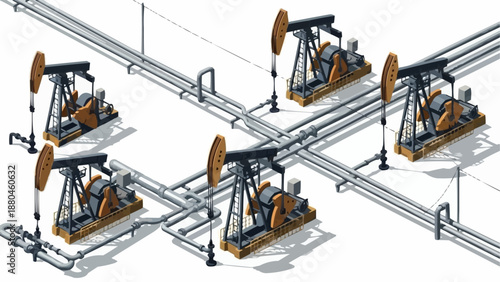 Oil Pump Jacks Extracting Crude Oil From The Ground.