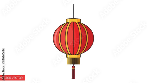Red Chinese Lantern with Gold Accents, Isolated Vector Illustration