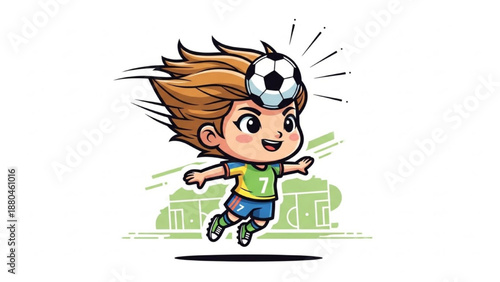 Chibi soccer player heading the ball