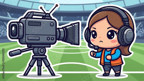 Professional camerawoman filming soccer match