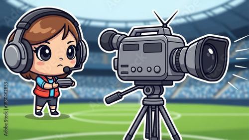 Professional camerawoman filming soccer match