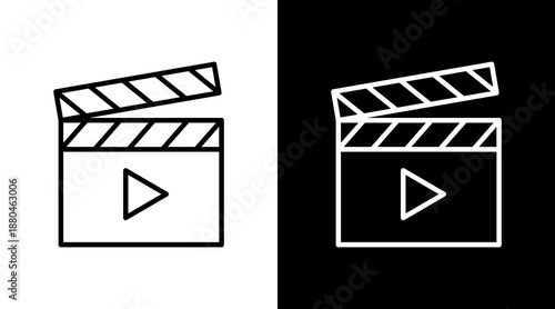 Clapperboard White Icon Set Vector 