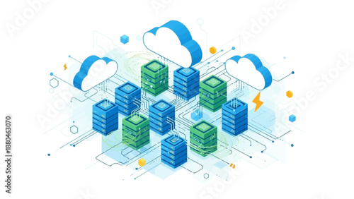Cloud computing infrastructure with interconnected servers and data storage