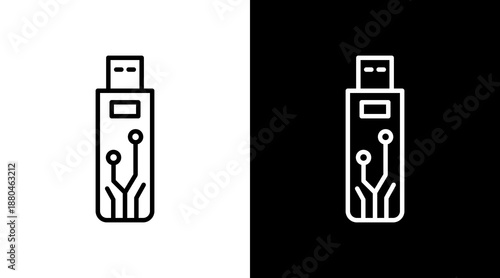 Flashdrive White Icon Set Vector 