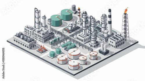 Industrial Oil Refinery Plant Complex Isometric View.