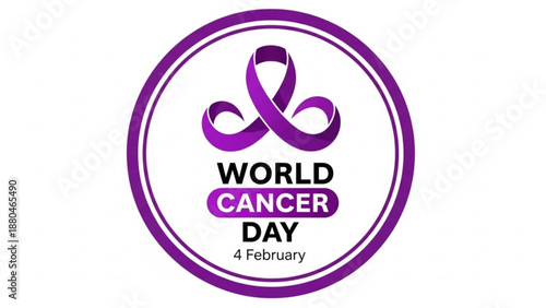 Purple ribbon logo for world cancer day on february 4th awareness campaign