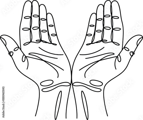 Black and white line of two hands with palm lines line hands