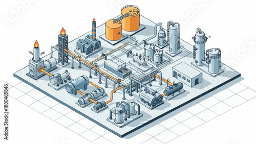 Industrial Chemical Plant Isometric Illustration.
