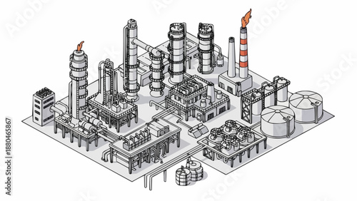 Industrial Chemical Plant Complex Isometric Illustration.