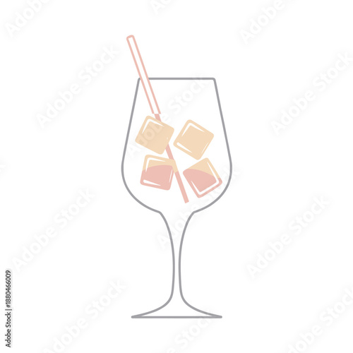 Wine glass with ice cubes and straw drink beverage