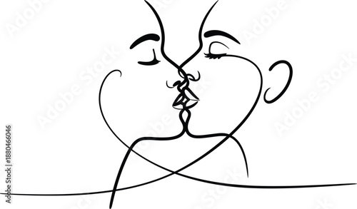 Black and white line of two people kissing line two people