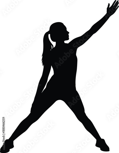 woman silhouette performing stretching exercises and yoga poses for fitness health and wellness on a white background