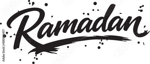 Stylized Handwritten Ramadan Text with Ink Splatter and Grunge Effect, Modern Black and White Calligraphy