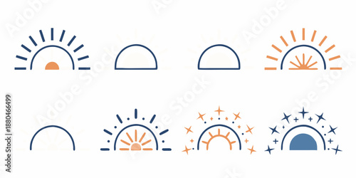 collection of various sunrise and sunset icons in different styles and colors