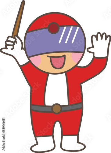 指揮をするヒーローキャラクター｜音楽統率とリーダー表現素材