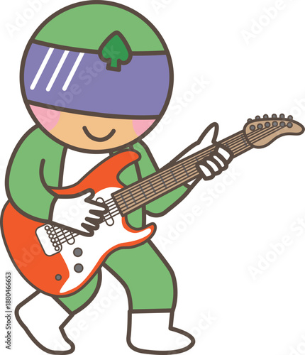 ギターを演奏するヒーローキャラクター｜バンド・音楽表現素材