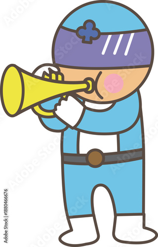 トランペットを演奏するヒーローキャラクター｜吹奏楽向け素材