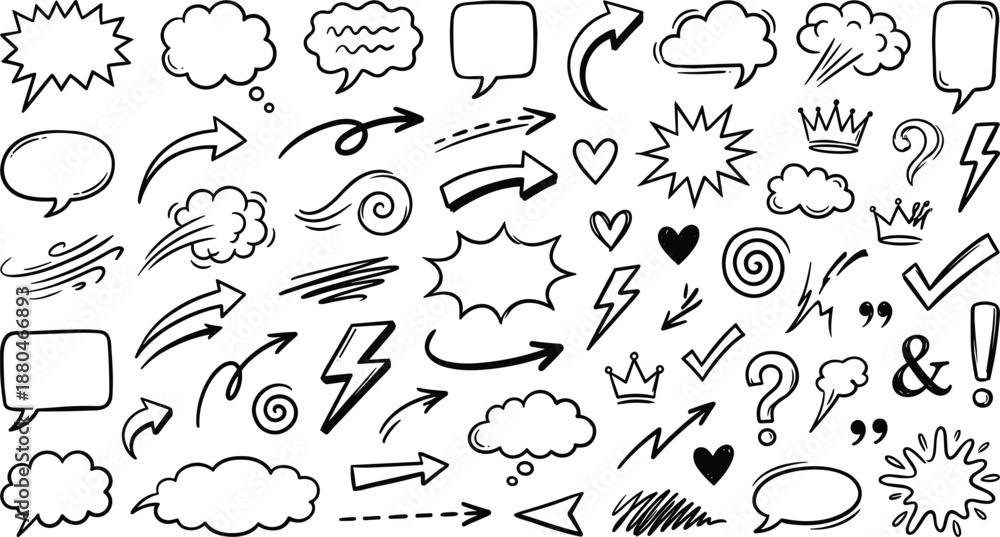 Fototapeta premium A collection of various cartoon style speech bubbles icons and symbols for creative expression and communication